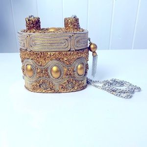 NWOT Rare Mary Frances, Silver and Gold Paper Mache Box Handbag